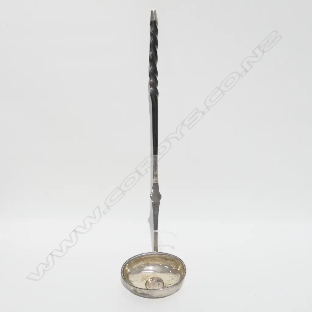 STG SILVER GEORGIAN COIN INLAY TODDY LADLE L 330 MM Image 1++