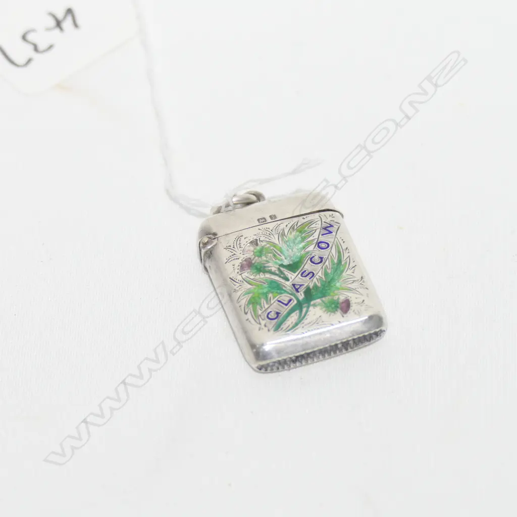 STG SILVER + ENAMEL SCOTTISH THISTLE VESTA B 1910  18 G Image 1++