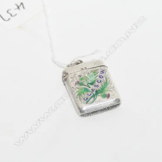 STG SILVER + ENAMEL SCOTTISH THISTLE VESTA B 1910  18 G