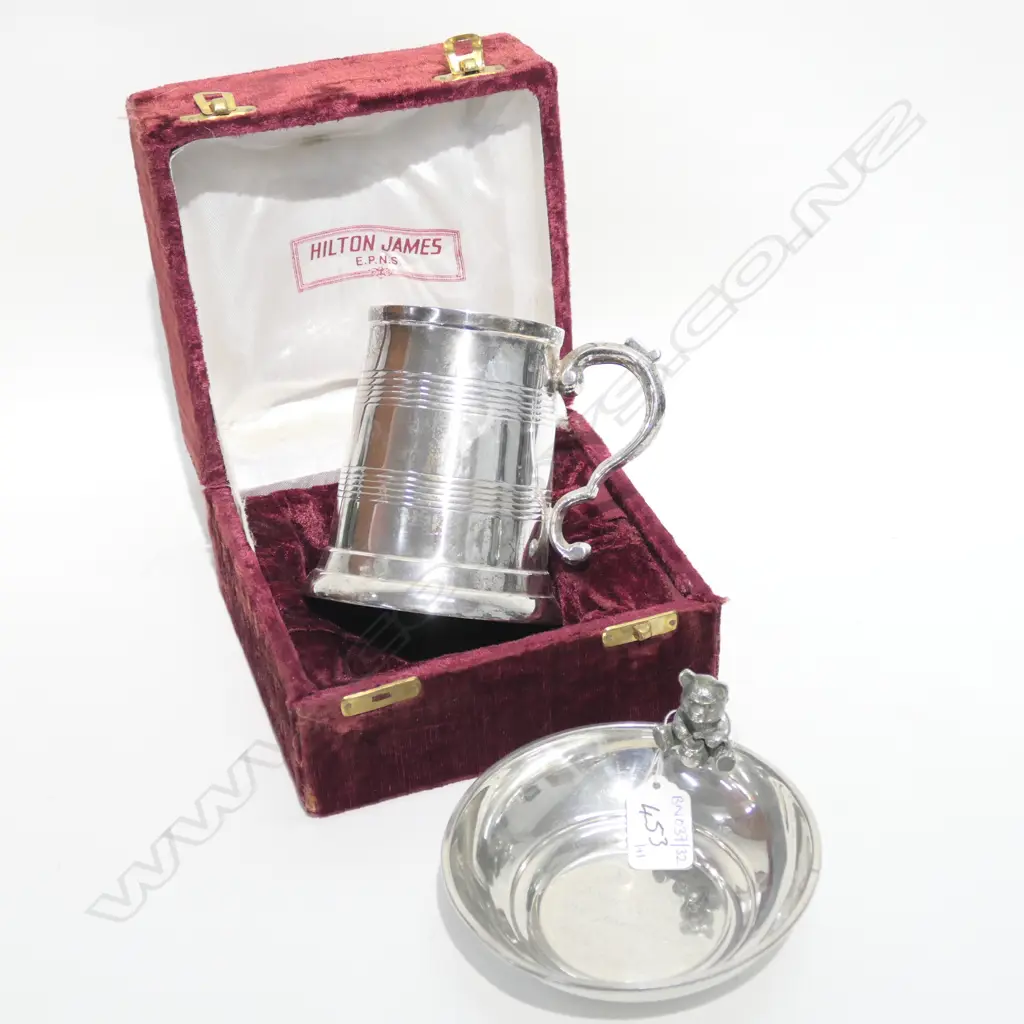CHILDS PEWTER PORRIDGE BOWL AND TANKARD 120MM H Image 1++