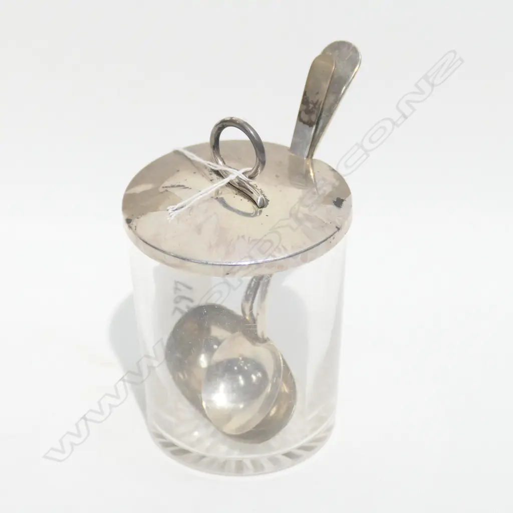 SILVER TOPPED PRESERVE JAR & SPOON + SILVER SCOOP Image 1++