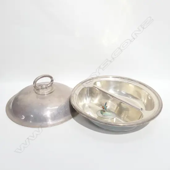 WALKER AND HALL A1 NORTHERN STEAMSHIP CO. LTD AUCKLAND 285MM DIA SILVER PLATE TUREEN AND PEWTER BOX WITH HUMMINGBIRD