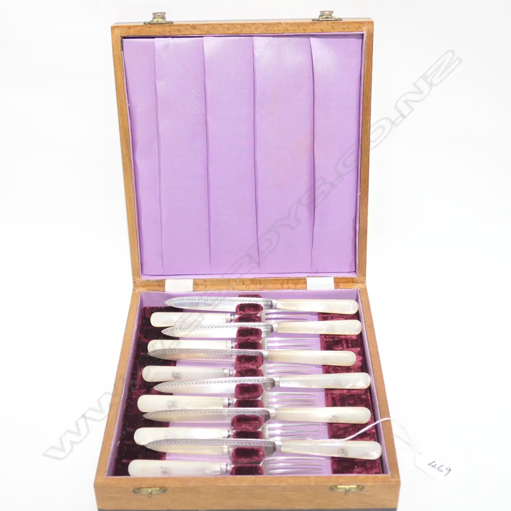  CASED STG SILVER +M.O.P 12 PC FRUIT SET B 1908 Image 1++