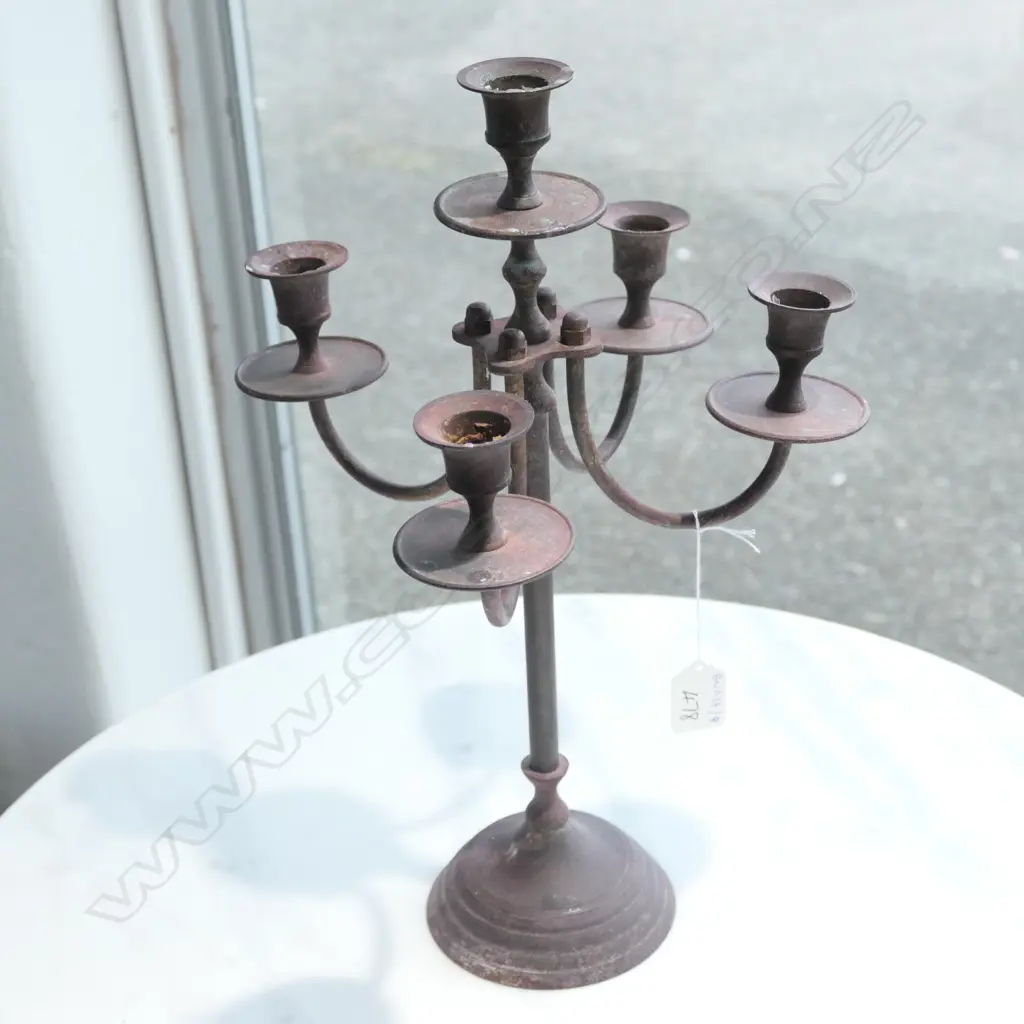 VINTAGE METAL FOUR ARM RUSTIC CANDLELABRA 380MM H Image 1++