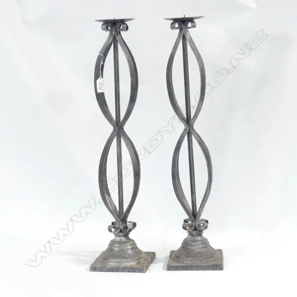 PAIR OF TALL RUSTIC CANDLE HOLDERS 610MM H Image 1++