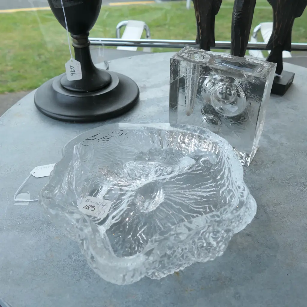 2 SCANDINAVIAN ART GLASS TABLE PIECES L 220 MM  Image 1++