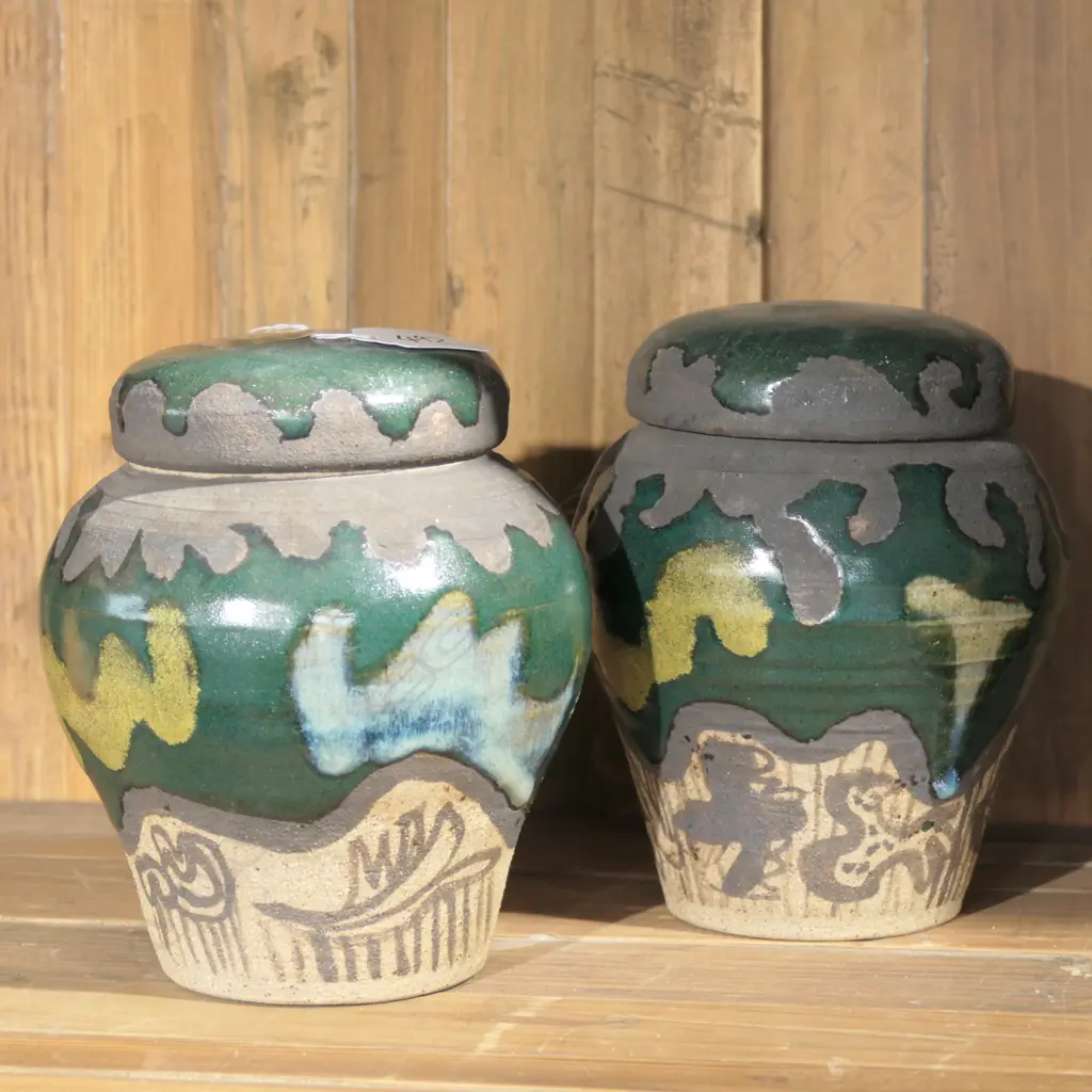 PAIR OF RUSTIC CERAMIC GINGER JARS 160MM H Image 1++