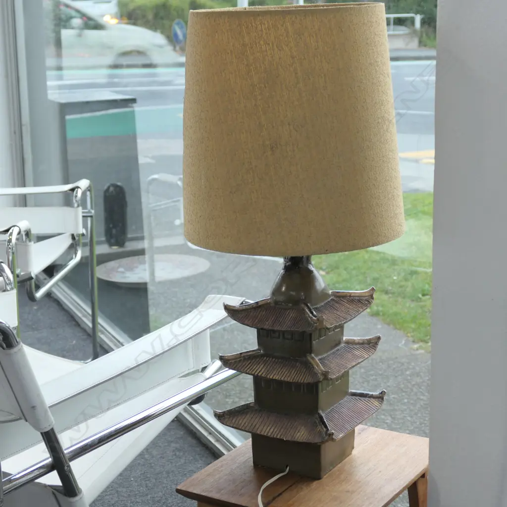 RETRO CERAMIC PAGODA LAMP WITH ORIGINAL SHADE 650MM H TOTAL Image 1++