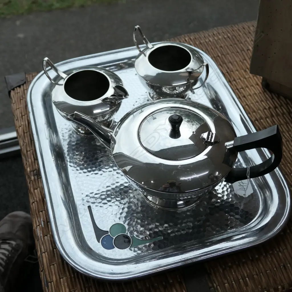3 PCE ART DECO TEA SET ON TRAY Image 1++