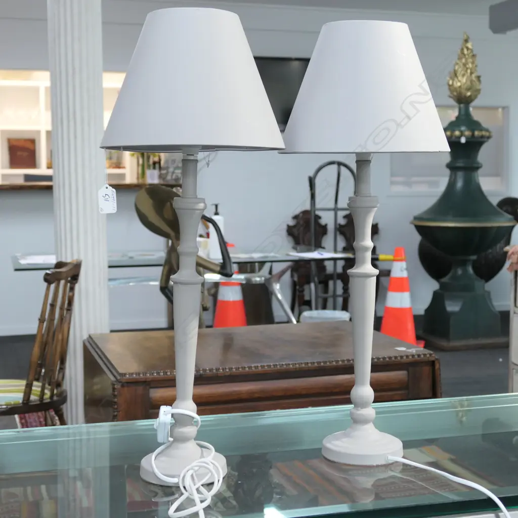 PR GREY PAINTED TIN SIDE LAMPS & SHADES H.620mm Image 1++