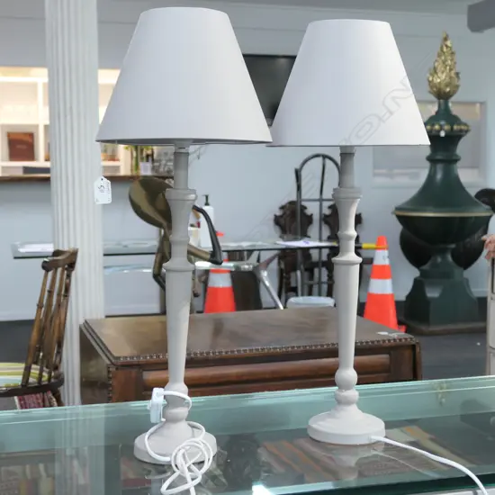 PR GREY PAINTED TIN SIDE LAMPS & SHADES H.620mm