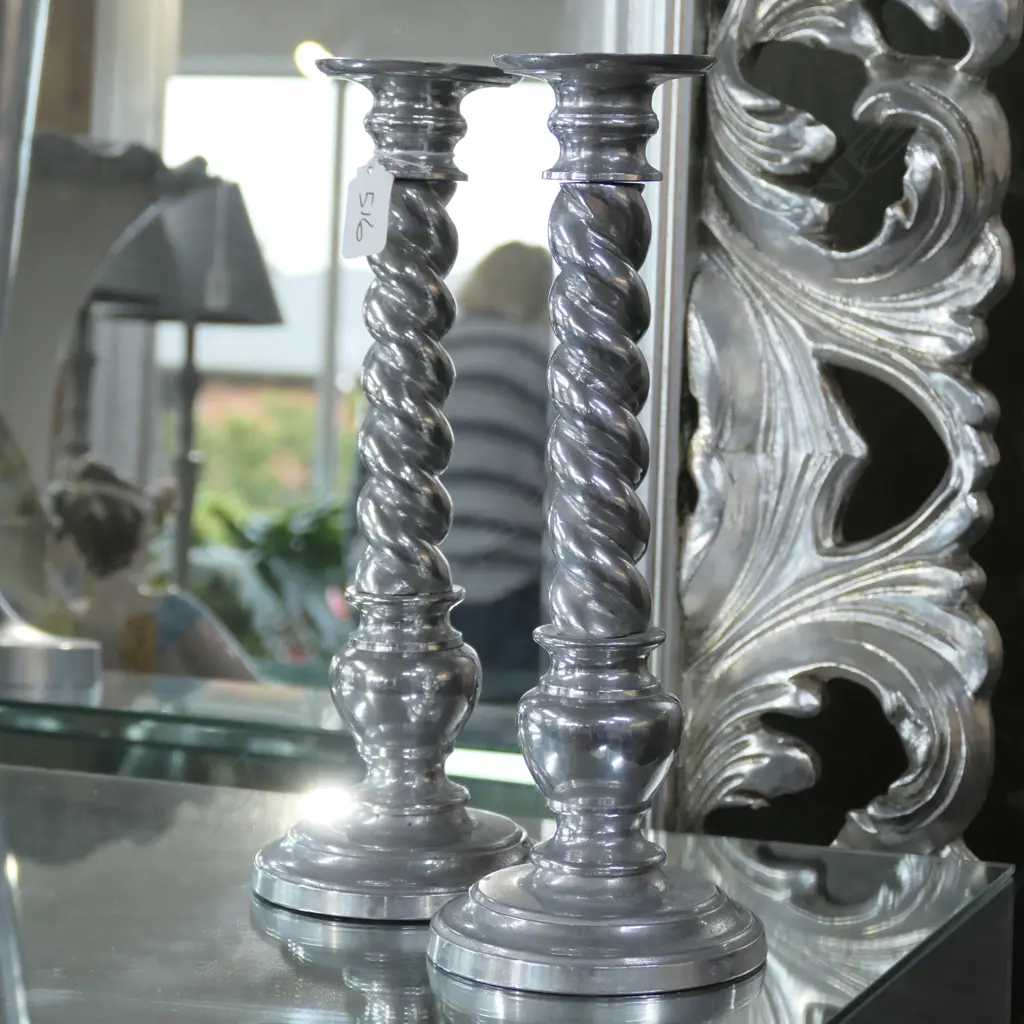 PAIR METAL CANDLESTICKS 300MM H Image 1++