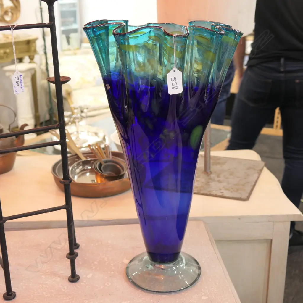 BLUE ART GLASS VASE 480MM H Image 1++