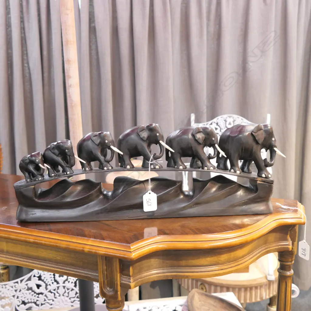 6 WALKING ELEPHANTS ORNAMENT 2 TUSKS MISSING 500MM L Image 1++