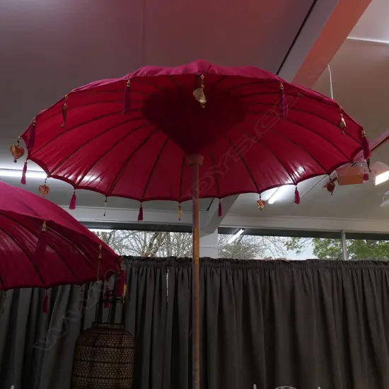 INDIAN STYLE PINK COTTON SUN UMBRELLA WITH GOLD HEART TRIM 2.7M H 