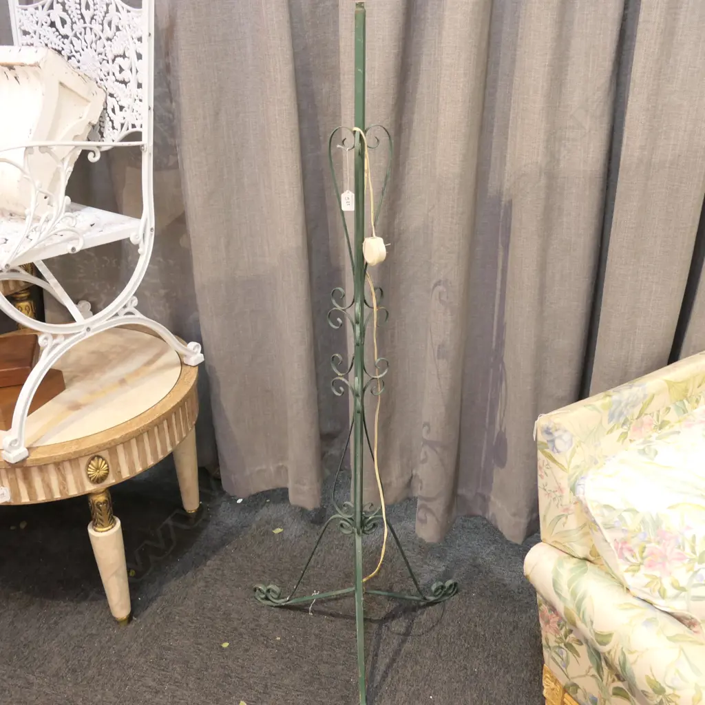 VINTAGE GREEN METAL FRENCH STYLE STANDARD LAMP NO SHADE 1450MM H Image 1++