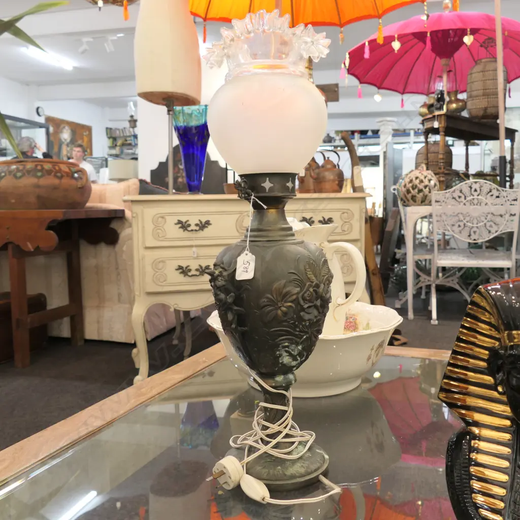 ANTIQUE COPPER / BRONZE ? LAMP 600MM H AF SHOWING AGE Image 1++