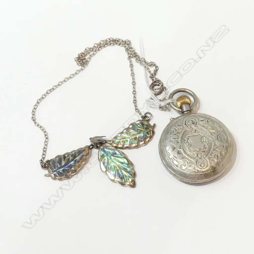 800/SIL LADIES SWISS POCKET WATCH; SILVER PAUA NECKLACE Image 1++