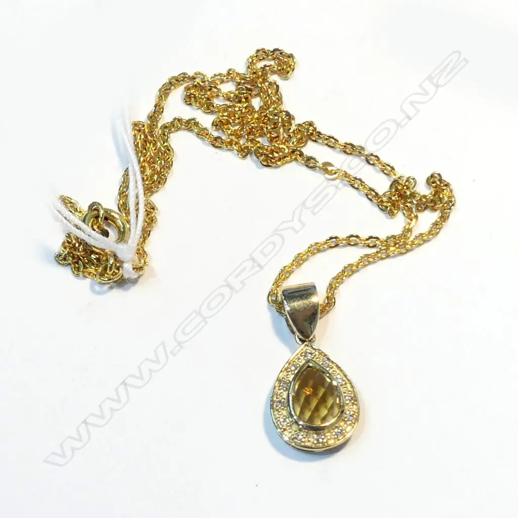 9CT GOLD CITRINE & DIAMOND PENDANT (NOT GOLD CHAIN) Image 1++