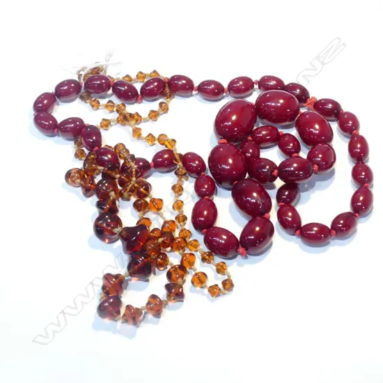 2 FAUX AMBER NECKLACES + SILVER CHAIN 