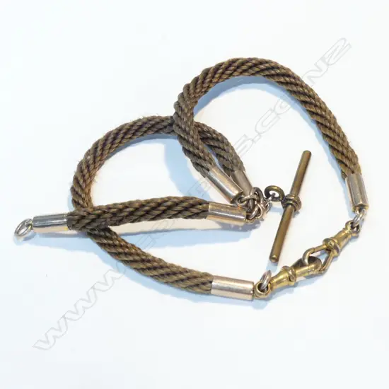 VICT PLAITED HAIR ALBERT CHAIN WITH 9ct GOLD FITTING (GOLD PLATED T-BAR & DOG CLIPS)
