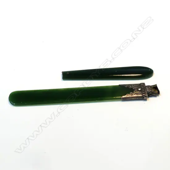 2 GREENSTONE HANDLES (PENDANTS?)