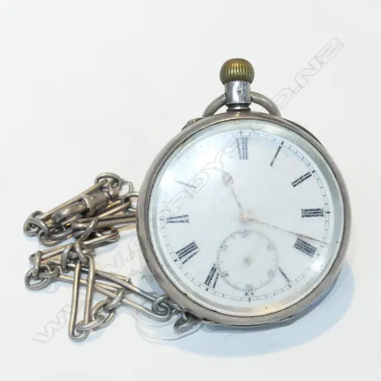 935 STAMPED SILVER POCKET WATCH + CHAIN,  155GMS CHAIN