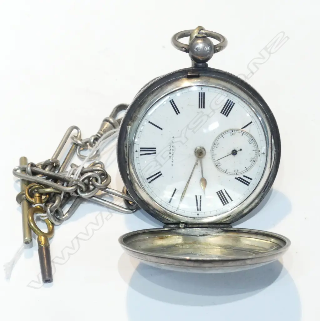 STG SILVER POCKET WATCH WITH CHAIN, C1900.  140 GMS TOTAL Image 1++