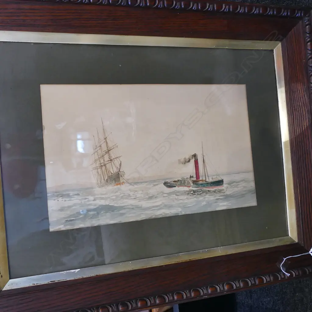 HERBERT COLE / ROX CARLTON 'PAMIR UNDER TOW' W/C IN EARLY OAK FRAME Image 1++