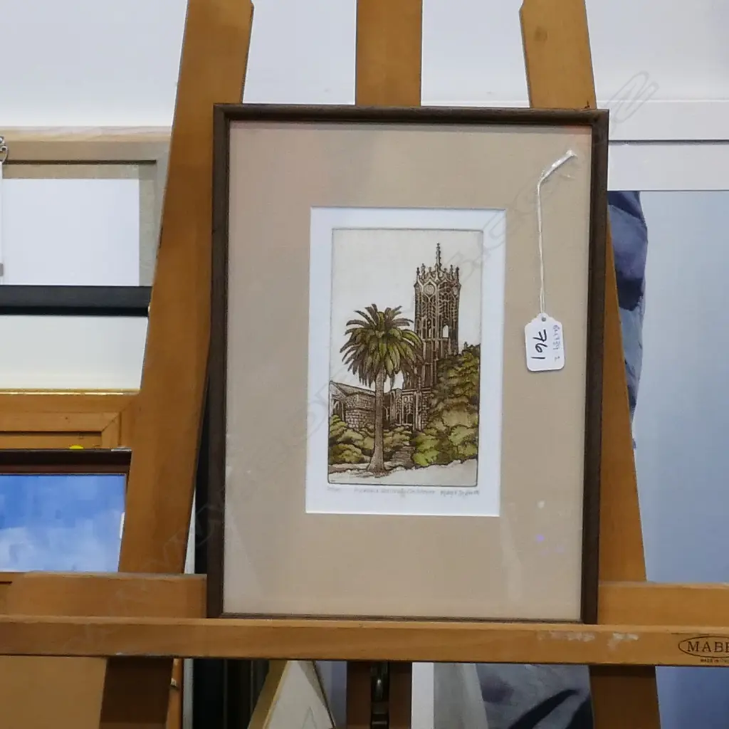 MARY E TAYLOR - AUCKLAND UNIVERSITY CLOCK TOWER ETCHING - 1988 ED. 20/90 265 x 95 Image 1++