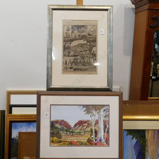 FRAMED ILLUSTRATED AUSTRALIAN NEWS + K NAMATJIRRA PRINT 550 X 460 MM