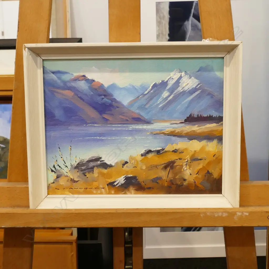 K. J. ANDREWS OIL ON BOARD 'LAKE TEKAPO' (MTS MISTAKE & EREBUS) 190 X 240mm Image 1++