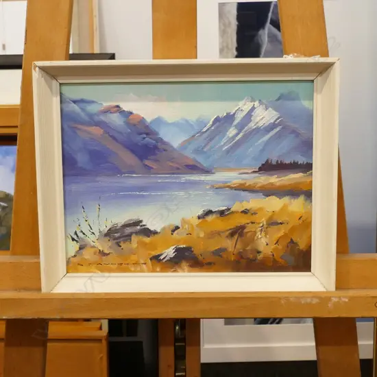K. J. ANDREWS OIL ON BOARD 'LAKE TEKAPO' (MTS MISTAKE & EREBUS) 190 X 240mm