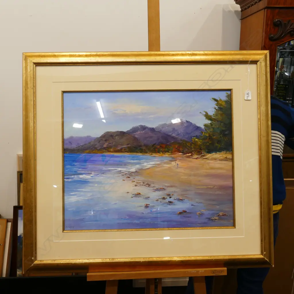 BETTY MAHONEY (AUST.), 'ON THE BEACH', OIL ON BOARD, 490 x 600mm Image 1++