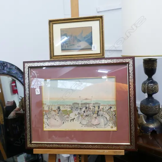 FRAMED H/COLOURED PRINT BY R PHILPPI + SMALL LAKE SCENE BY TELLS KAPPELLE 400 X 280 MM