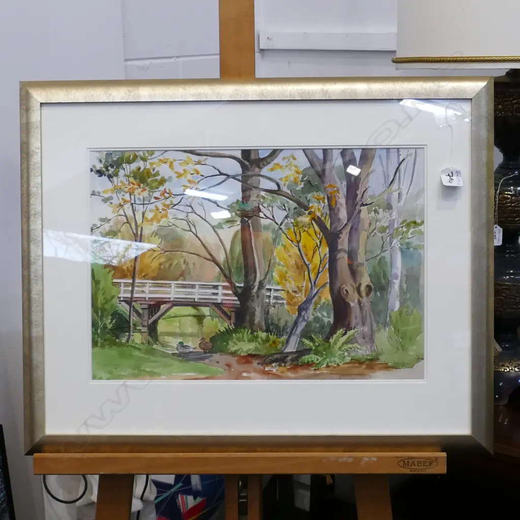 PEGGY SPICER W/C RIVER SCENE BRIDGE DUCKS  Image 1++