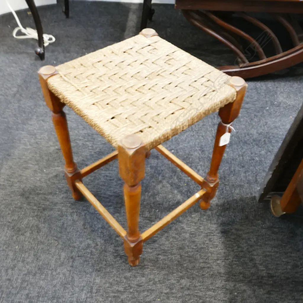 WOODEN STOOL WITH WOVEN SEAT 440MM H 300MM W Image 1++