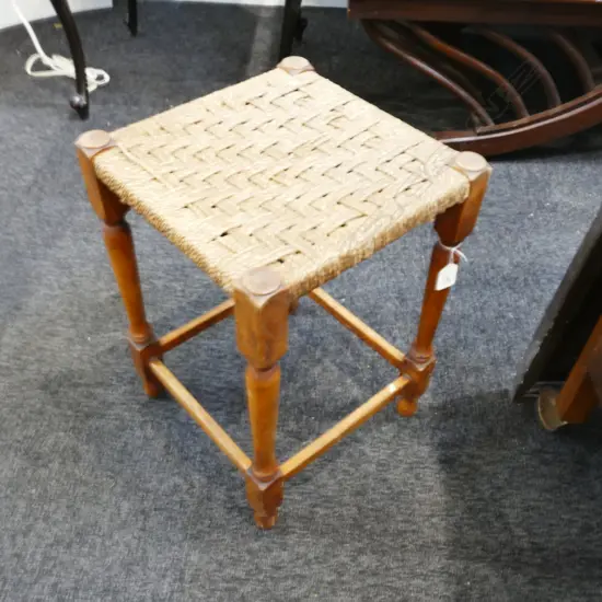 WOODEN STOOL WITH WOVEN SEAT 440MM H 300MM W