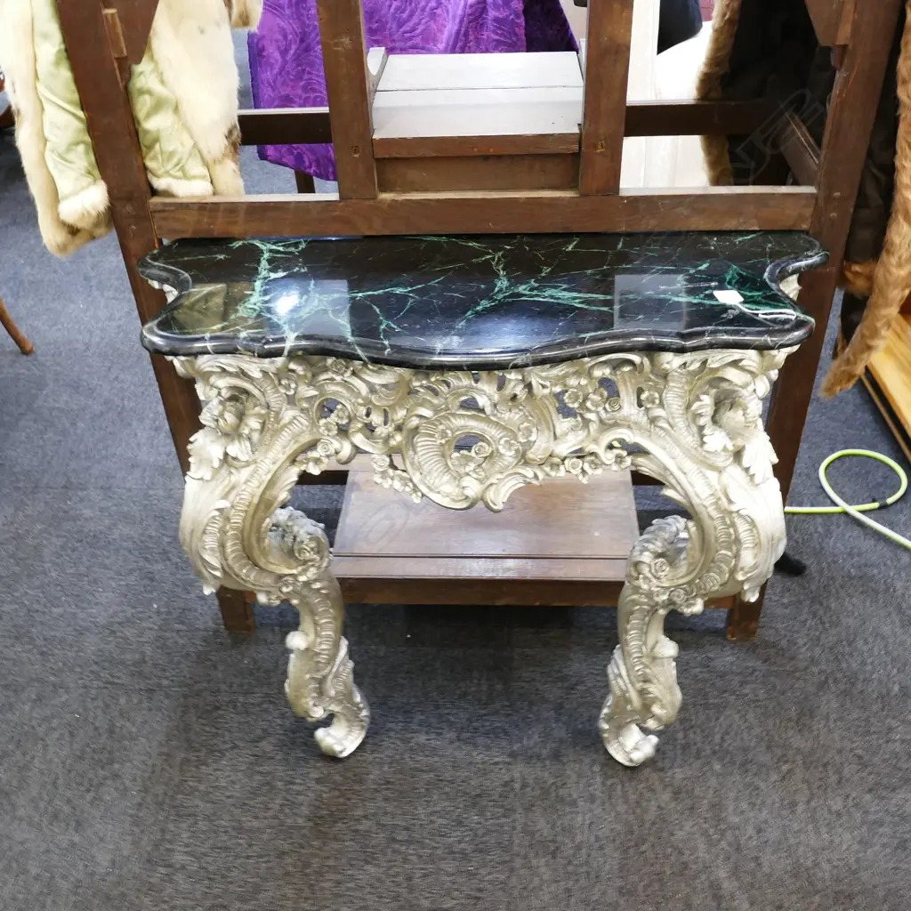 SILVERED MARBLE TOP CONSUL TABLE L 820 MM Image 1++
