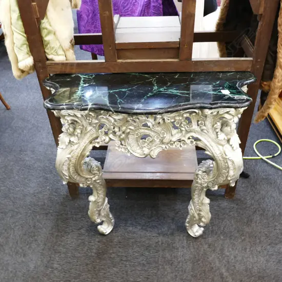 SILVERED MARBLE TOP CONSUL TABLE L 820 MM