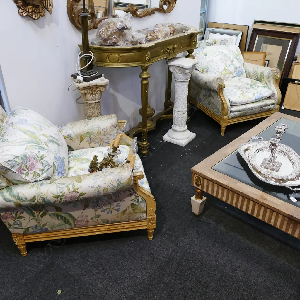 TWO FRENCH CHAIRS WITH FLORAL UPHOLSTERY 780MM W AF Image 1++