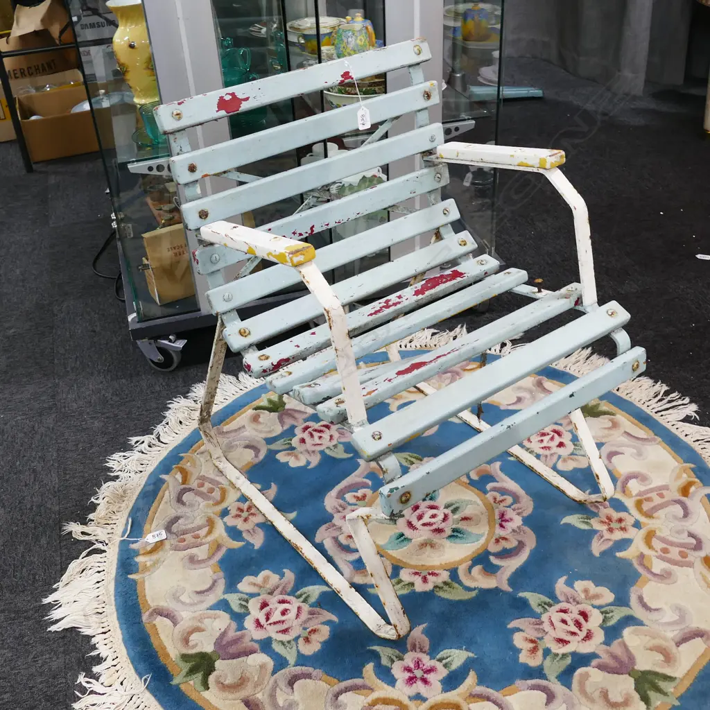 RETRO WOODEN SLATE GARDEN SEAT A/F Image 1++