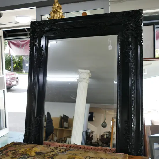 OLD FANCY EBONISED LARGE WALL MIRROR