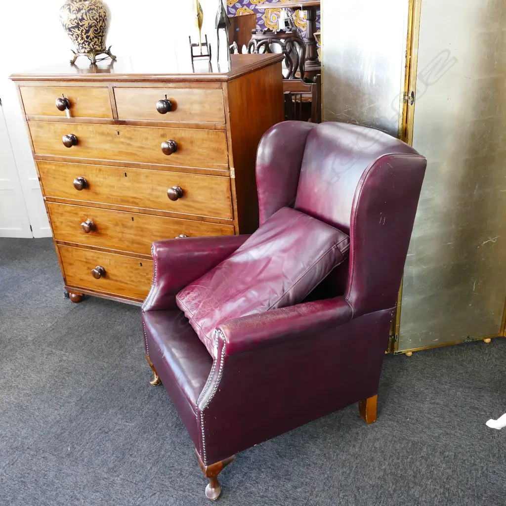 PR VINTAGE RED/BROWN LEATHER WINGBACK CHAIRS Image 1++