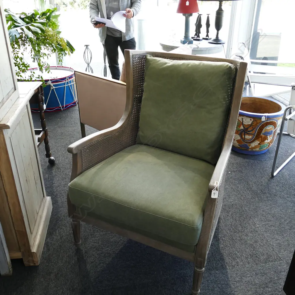 MODERN FRENCH STYLE DBLE CANED BERGERE CHAIR Image 1++