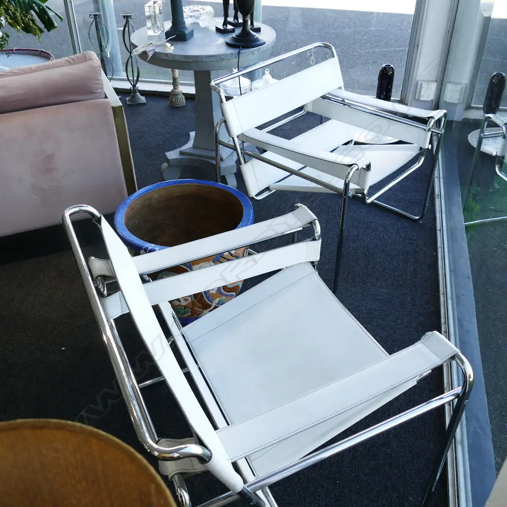 PR CLASSIC WASSILY ARMCHAIRS CHROME WHITE LEATHER  Image 1++