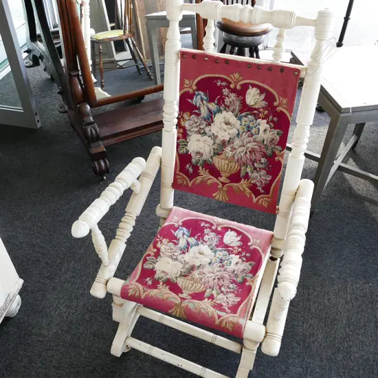 WHITE PAINTED COLONIAL KAURI ROCKING CHAIR