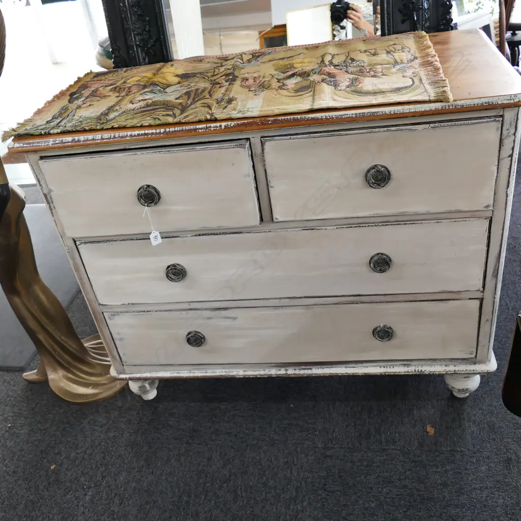 PAINTED SHABBY CHIC KAURI FOUR DRAWER CHEST 1100 X 500 X 910mm Image 1++