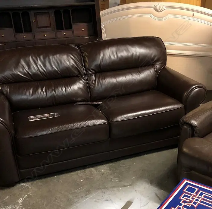 BROWN LEATHER TWO SEATER SOFA Image 1++