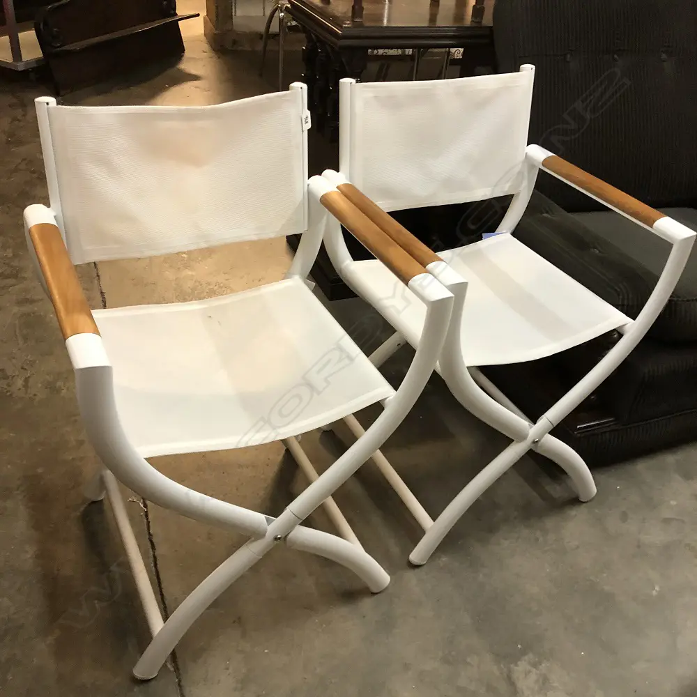 PAIR NEW FRENCH TRICONFORT OUTDOOR DIRECTOR-STYLE CHAIRS 840MM H 560MM W Image 1++
